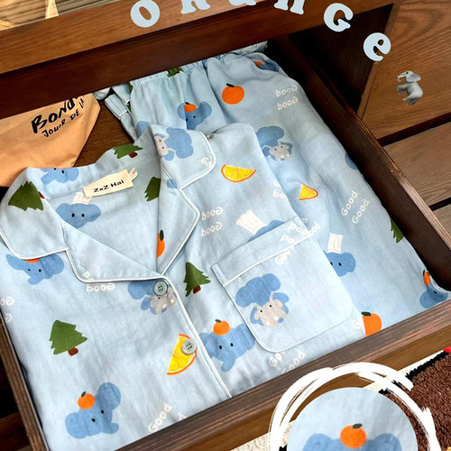 侘町2025年新款GOOD大象短袖睡衣女夏天纯棉卡通家居服套装夏季