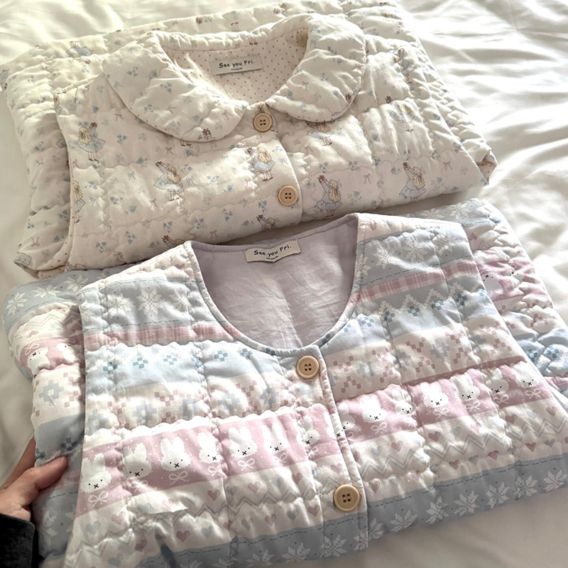 侘町2025新款冬季空气夹棉我有小熊马甲睡衣女保暖卡通休闲家居服