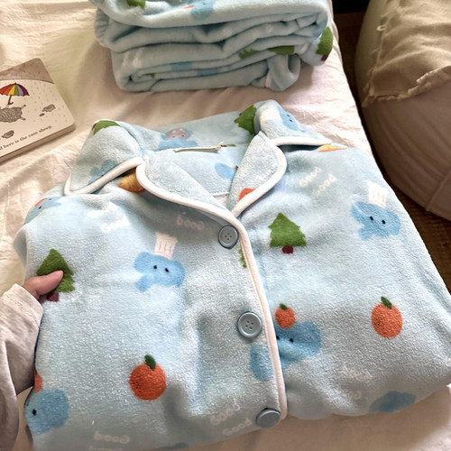 侘町2025冬季新款GOOD大象法兰绒睡衣女加绒可外穿卡通保暖家居服