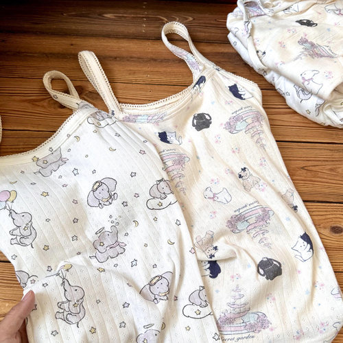 侘町2025新款气球大象三件套短裤含胸垫睡衣女夏季卡通家居服套装