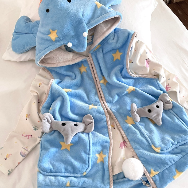 侘町冬季2025新款休闲睡衣女款法兰绒加厚笨笨大象马甲可外穿背心