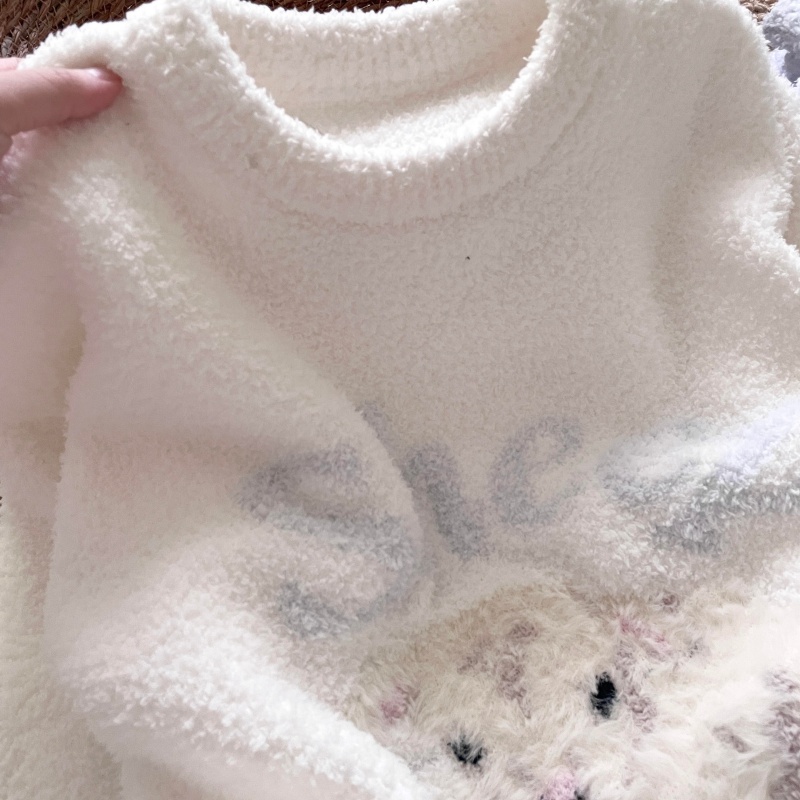 侘町英文甜美棉羊睡衣女2025新款半边绒保暖加绒秋冬季家居服套装