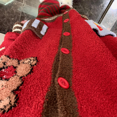 侘町2025年秋冬新款星星毛绒熊开衫软绵绵睡衣女半边绒加厚家居服