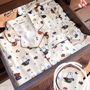 侘町2025年新款花花米菲兔冰丝短袖长裤睡衣卡通家居服套装夏天季