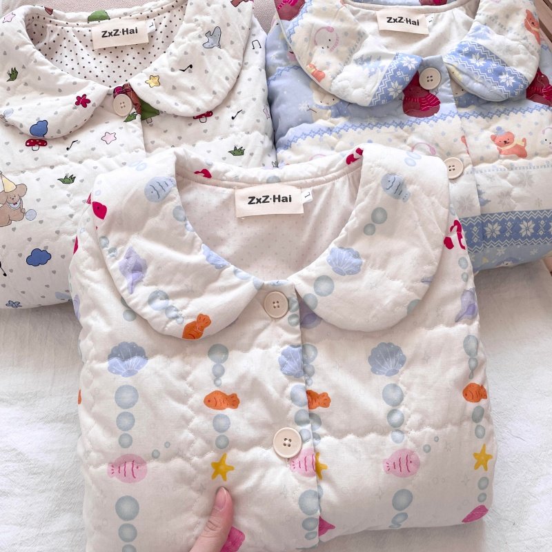 侘町睡衣女2025新款马甲空气夹棉背心卡通泡泡小鱼冬季加厚可外穿