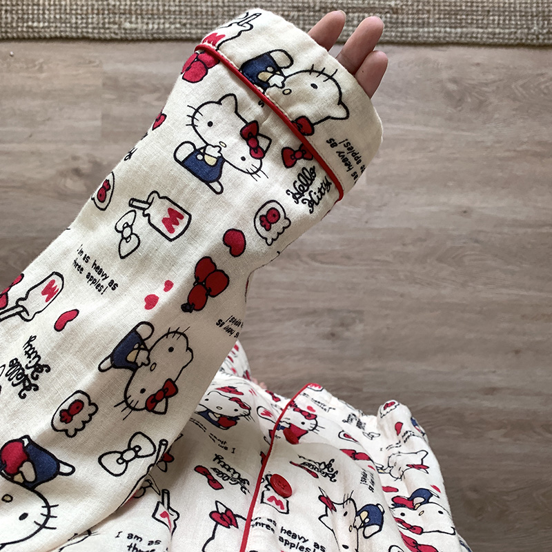 侘町2025年新款苹果Kitty纯棉长袖睡衣女春秋卡通休闲家居服套装