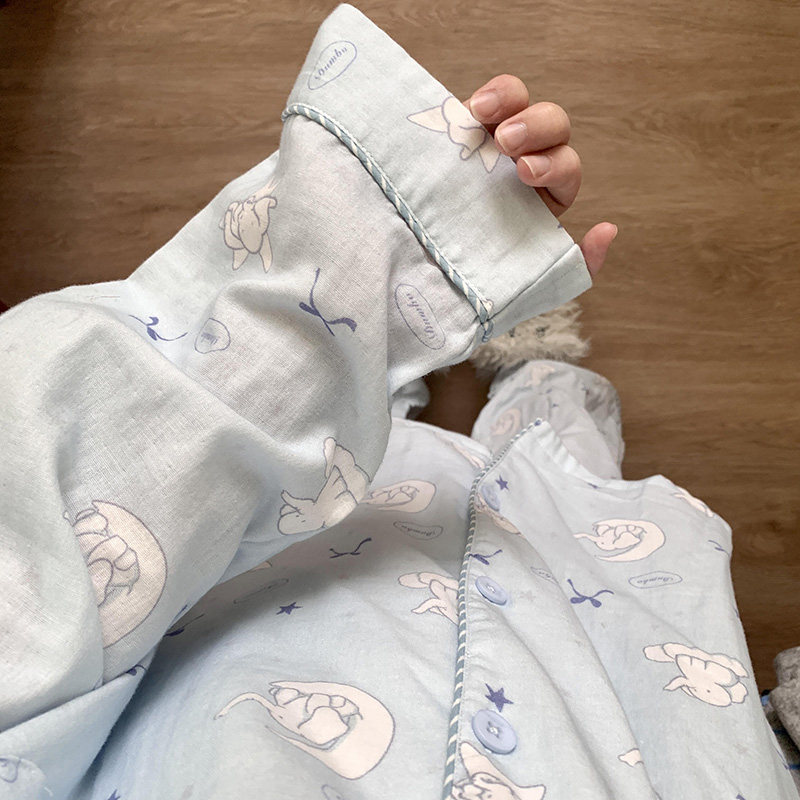侘町2025年新款baby蓝月亮小象纯棉长袖睡衣秋天季卡通家居服套装