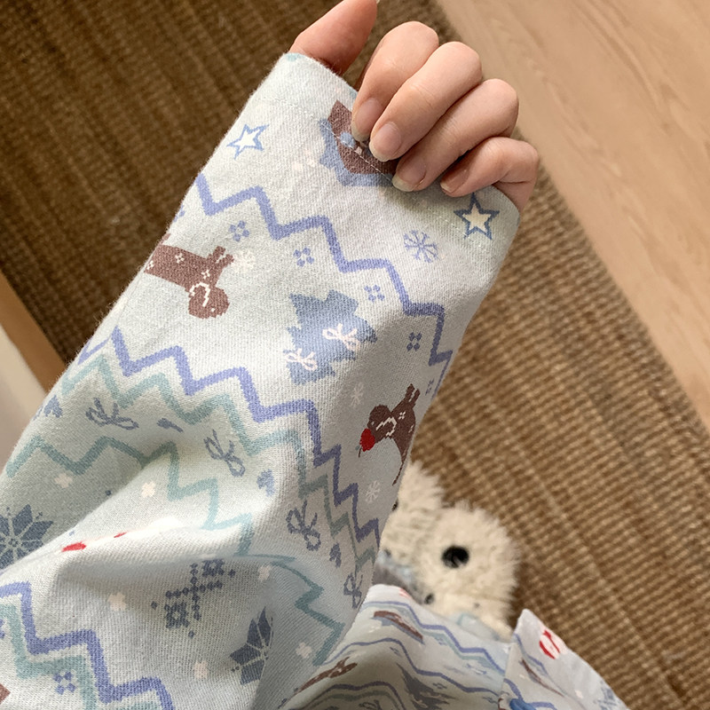 侘町2025新款费尔岛雪人长袖卡通秋冬季睡衣女纯棉开衫套装家居服