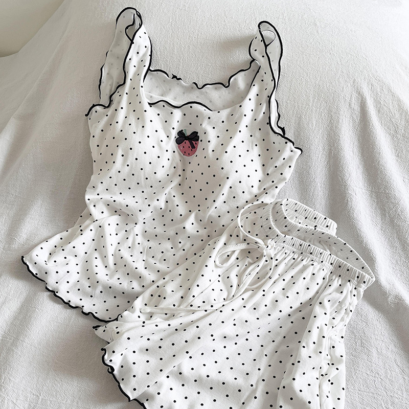 侘町2025新白色波点女士夏季家居服睡衣背心短裤波点套装可外穿