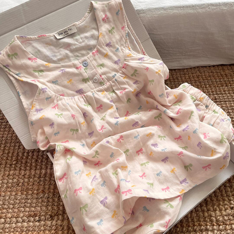 侘町2025新款糖果色蝴蝶结背心短裤睡衣女夏季甜美休闲外穿家居服