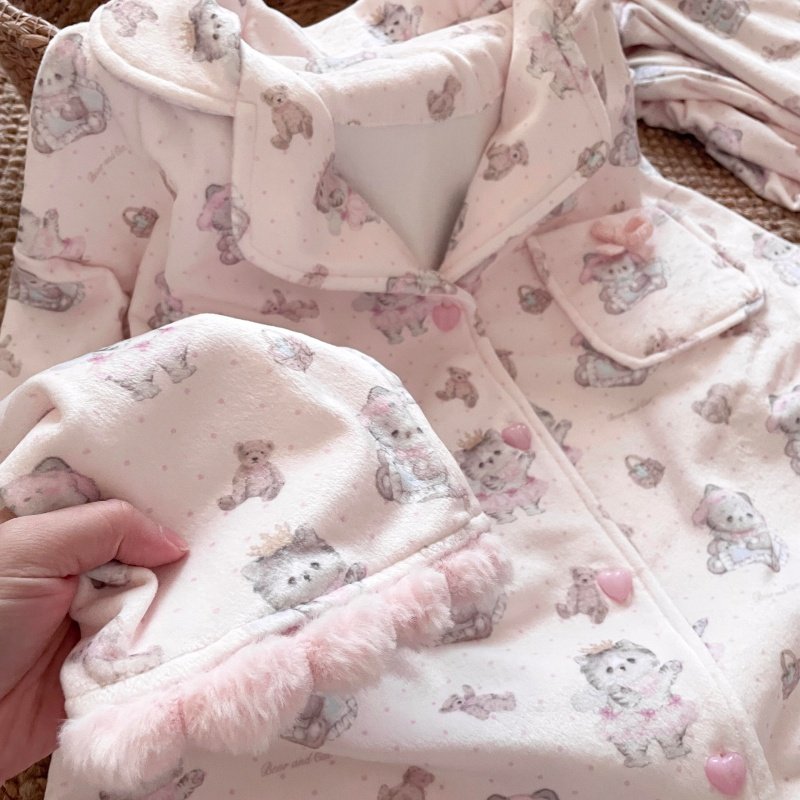 侘町睡衣女2025冬季新款海岛绒公主猫咪保暖翻领套装可外穿家居服