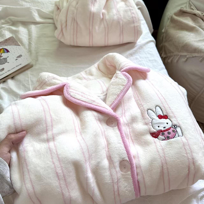 侘町2025年新款浅粉米菲兔法兰绒睡衣女保暖加厚秋冬季套装家居服