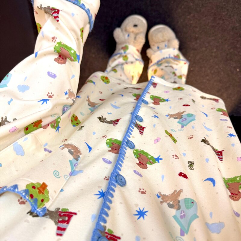 侘町睡衣女2025新款月亮小狗德绒秋冬季套装长袖卡通可外穿家居服