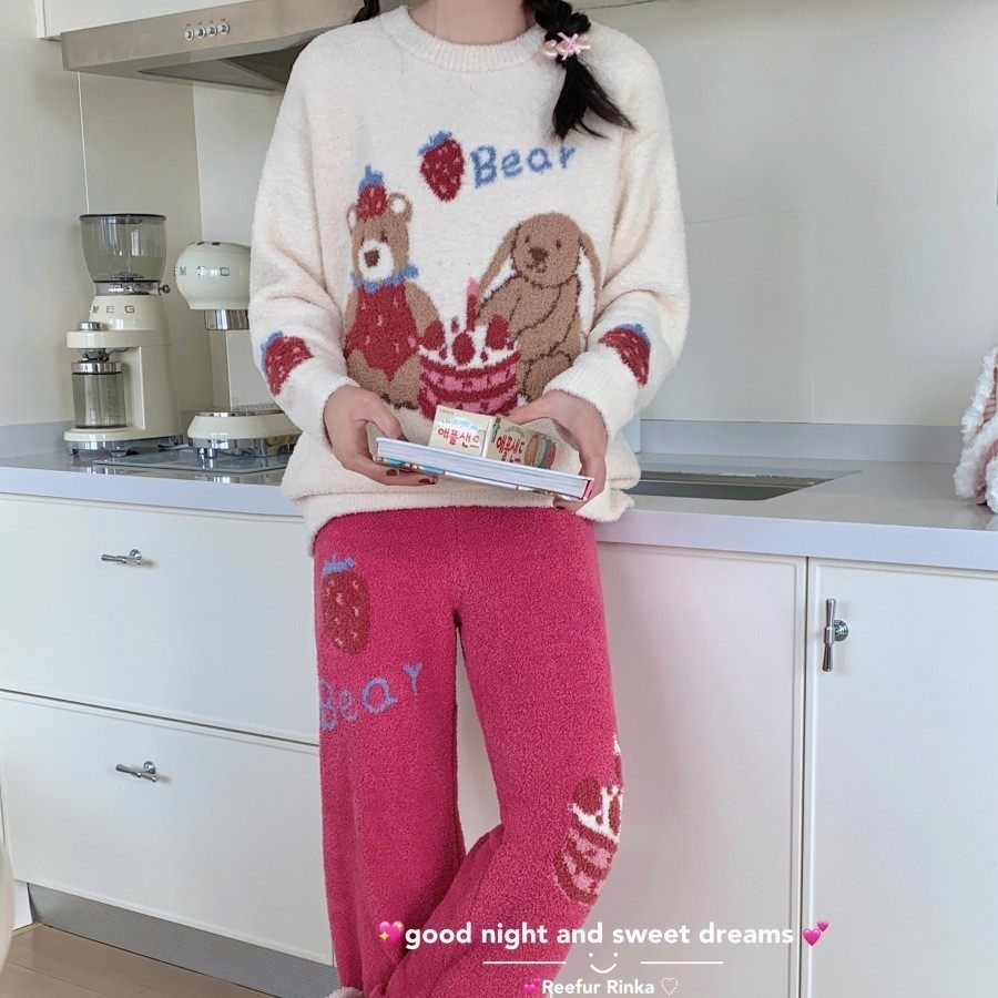 侘町2025新款女圆领加厚保提花蛋糕兔兔长袖套装卡通可外穿家居服