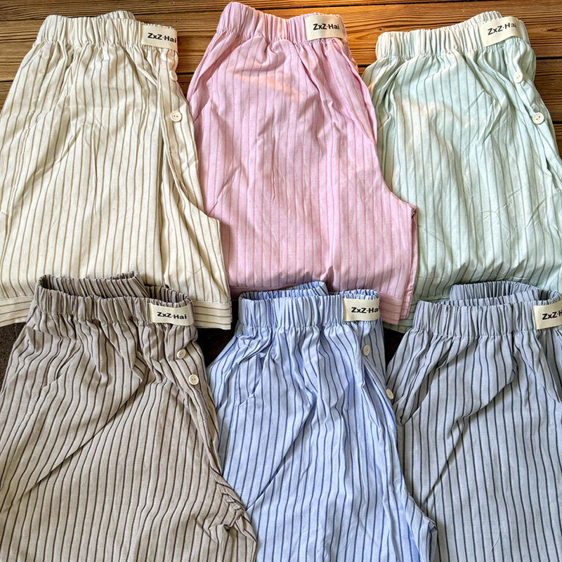 侘町2025新款彩色ins条纹可外穿遛弯宽松家居睡裤短裤系绳单裤子