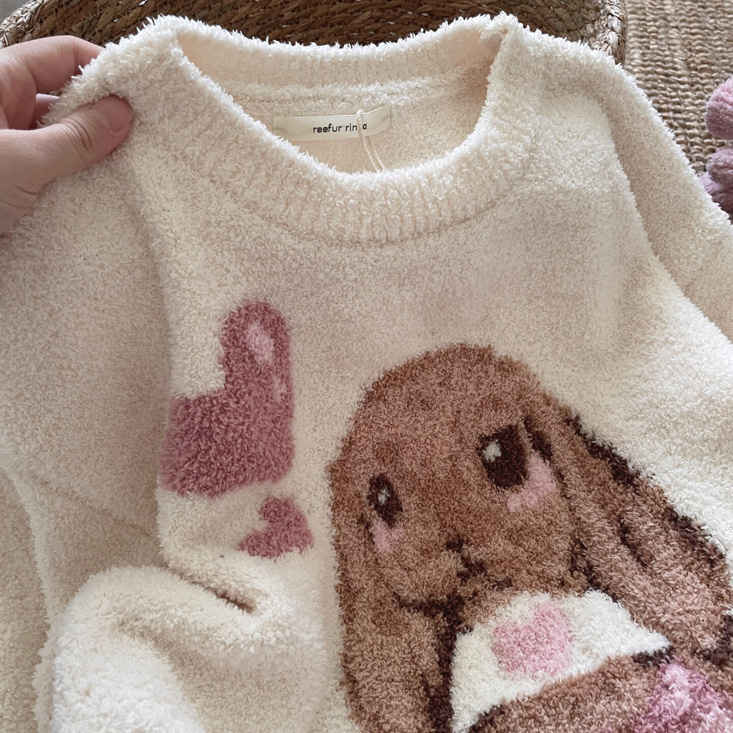 侘町2025年秋冬季粉色爱心兔睡衣女新款半边绒套头保暖加绒家居服,女士内衣/男士内衣/家居服,睡衣/家居服套装,淘宝优惠券,粉丝福利购,淘宝优惠卷