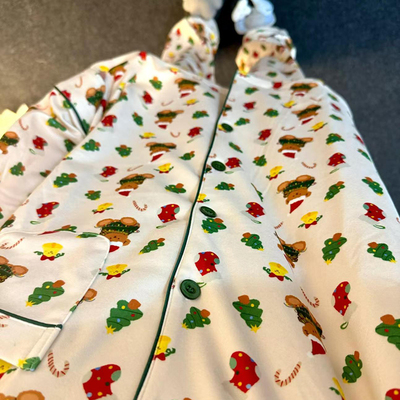 侘町2024年新款圣诞米白小熊德绒长袖睡衣女秋冬款加厚家居服冬季