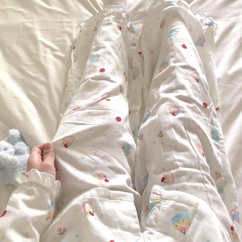 侘町2026新款奶油甜心纯棉春秋季双层纱花边长袖睡衣女家居服套装,女士内衣/男士内衣/家居服,睡衣/家居服套装,淘宝优惠券,粉丝福利购,淘宝优惠卷