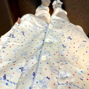 侘町2025新款 baby蓝爱心波点猫长袖 睡衣女卡通春夏款 家居服套装