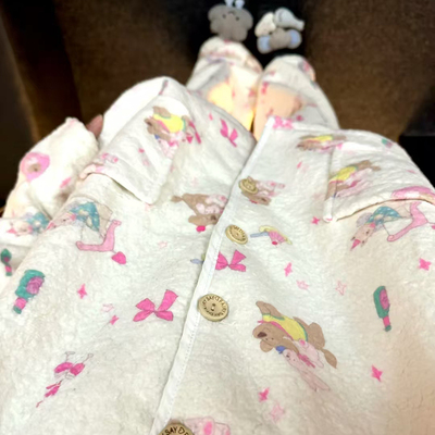 侘町2024年羊羔绒兔兔小狗长袖睡衣女秋冬季法兰绒家居服套装加厚