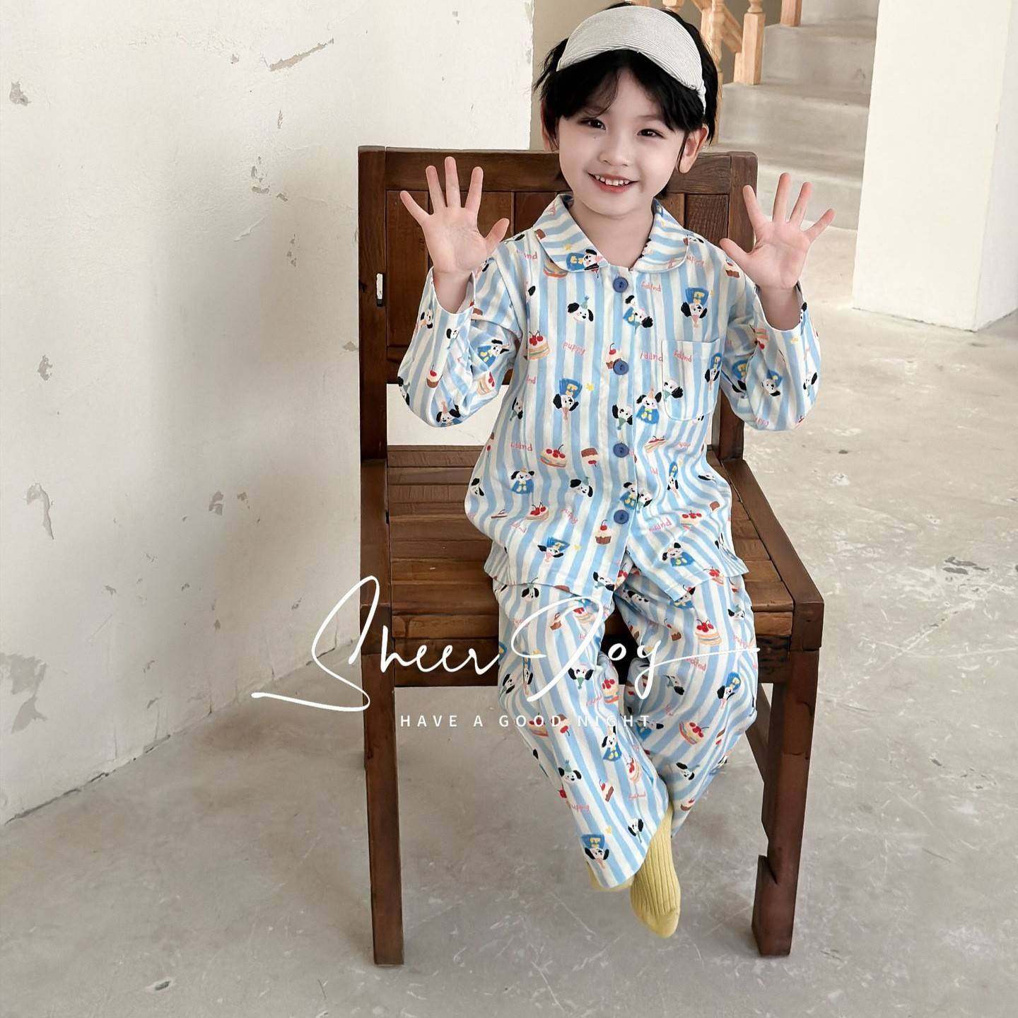侘町2025年秋季新品磨毛亲子款长袖儿童家居服套装甜点豆豆-男童