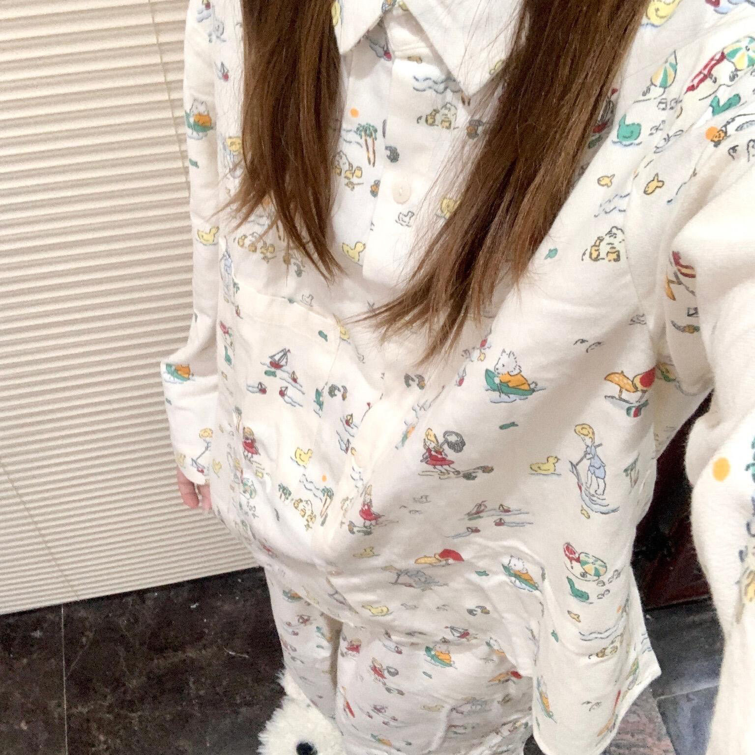 侘町2025年秋季纯棉新款童趣涂鸦长袖睡衣卡通套装女可外穿家居服