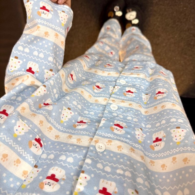 侘町睡衣女款2025新款春秋季雪境萌犬纯棉磨毛休闲长袖家居服套装