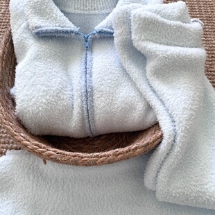 侘町撞色高领插肩拉链睡衣女2025新款冬季羽毛纱保暖可外穿家居服