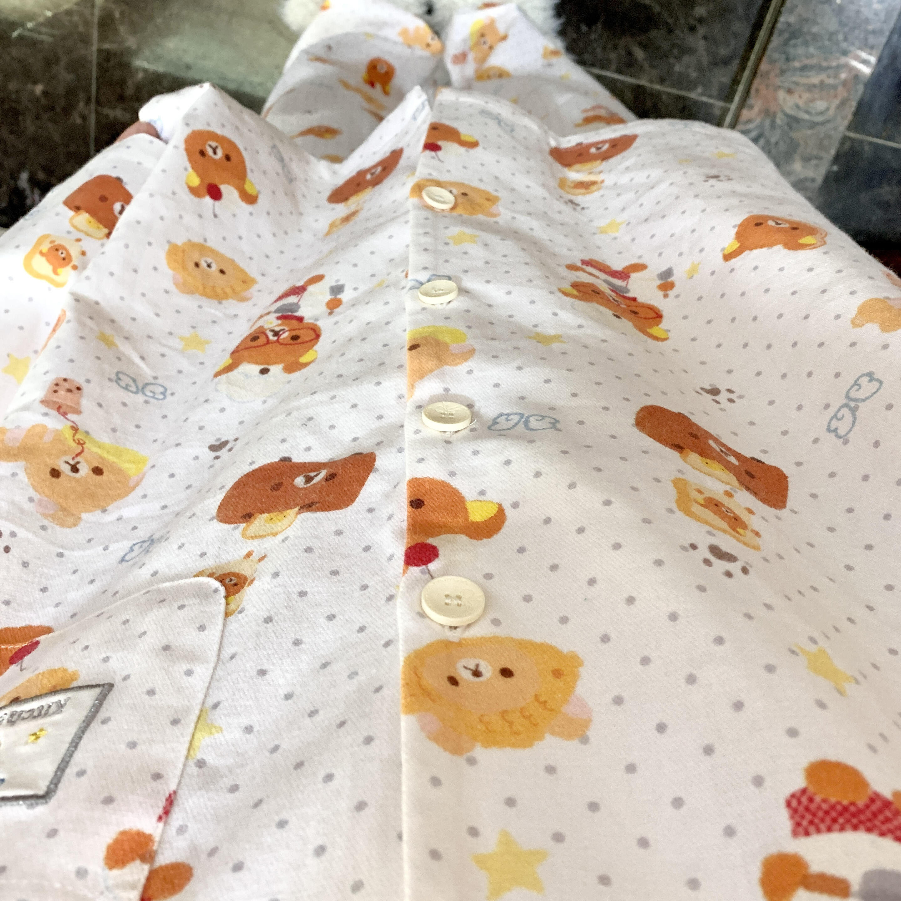 侘町2025家居服新款波点轻松熊纯棉可外穿秋冬长袖睡衣女休闲卡通