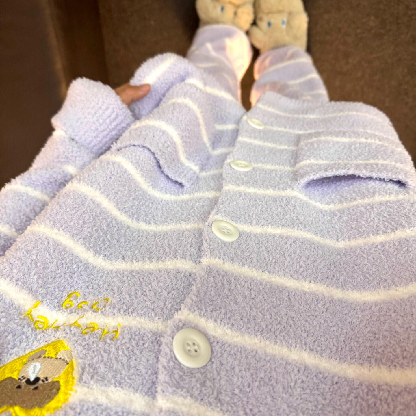 侘町2025家居服新款香芋紫小狗半边绒开衫睡衣少女秋冬季保暖加绒