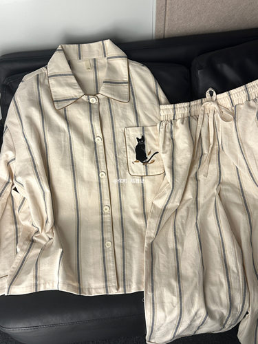 侘町少女棉秋冬条纹睡衣休闲外穿