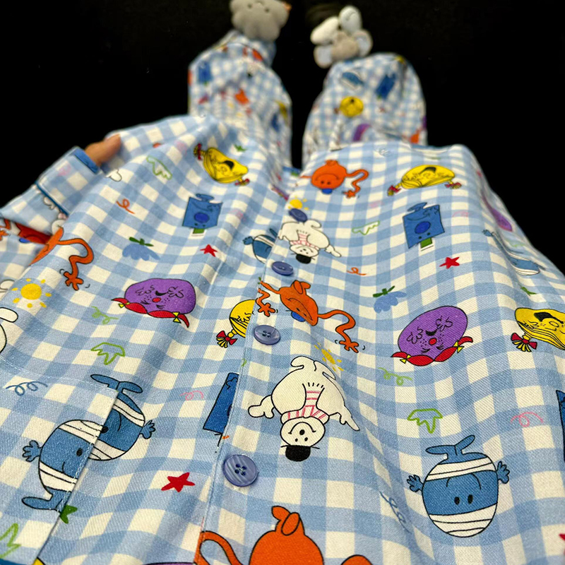 侘町2024年新款蓝色雪人长袖睡衣女春秋款可外穿纯棉家居服秋季