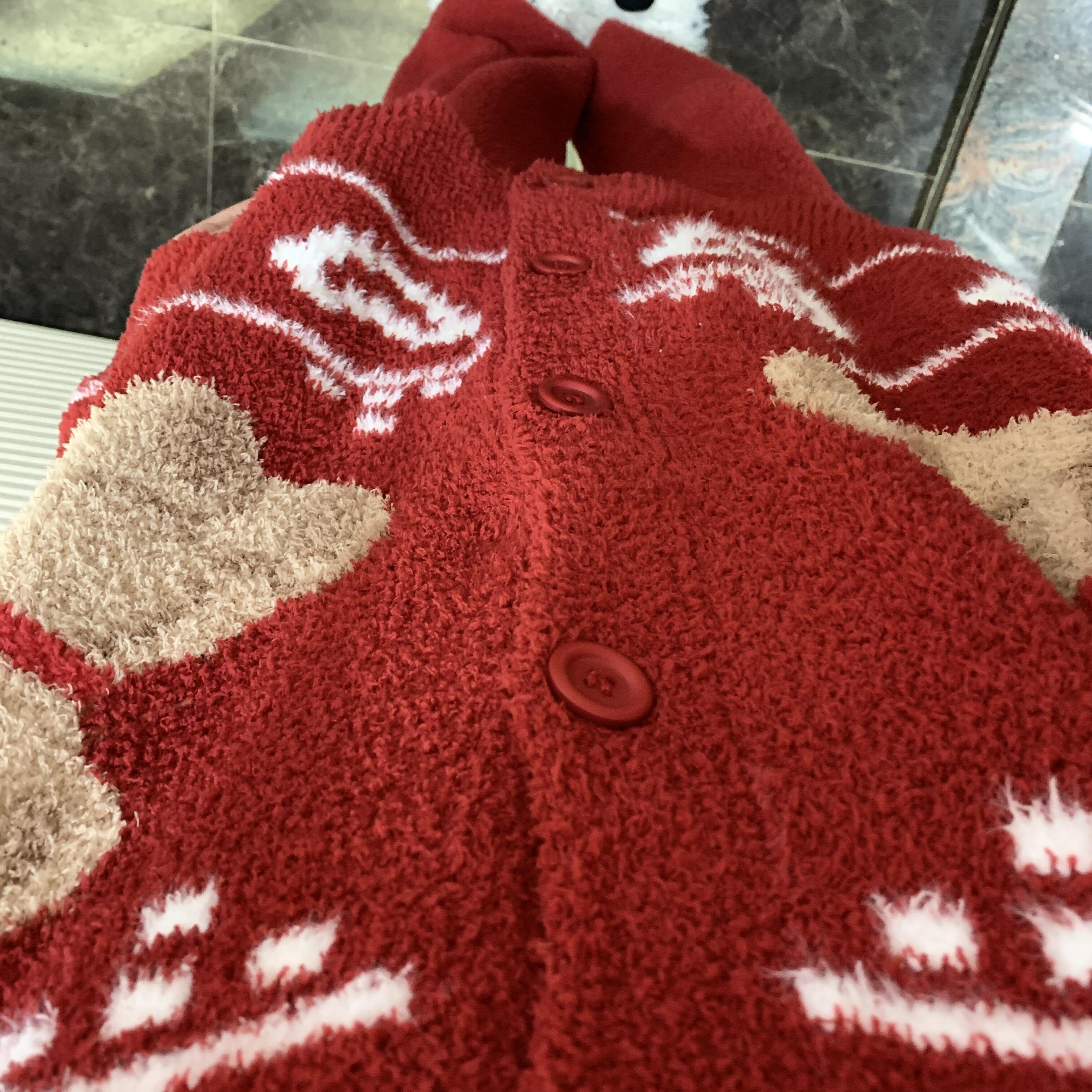 侘町2025新款围巾小熊爱心本命年半边绒红色秋冬季家居服睡衣女款