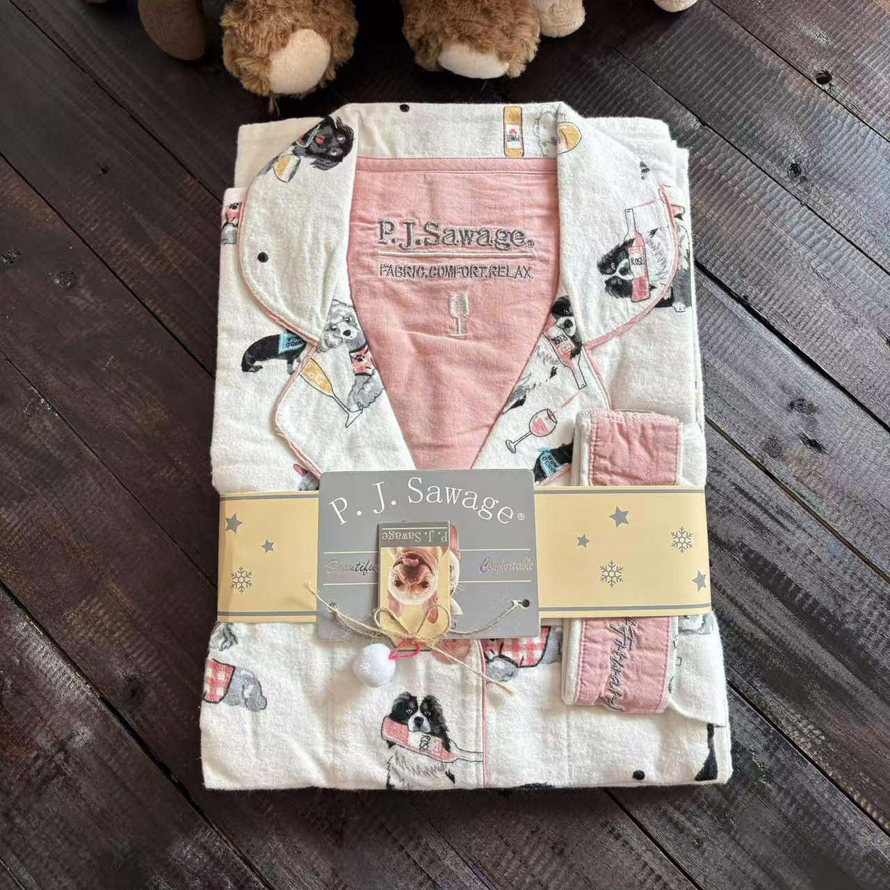 侘町2025年家居服新款白色粉底酒杯狗磨毛长袖春秋可外穿卡通睡衣,女士内衣/男士内衣/家居服,睡衣/家居服套装,淘宝优惠券,粉丝福利购,淘宝优惠卷