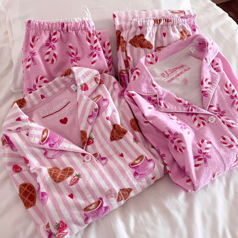 侘町春秋2025新款长袖纯棉睡衣女款草莓咖啡休闲可外穿套装家居服,女士内衣/男士内衣/家居服,睡衣/家居服套装,淘宝优惠券,粉丝福利购,淘宝优惠卷