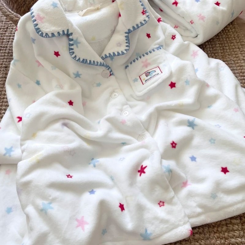 侘町睡衣女2025新款秋冬季可外穿开衫套装法兰绒星冰乐卡通家居服