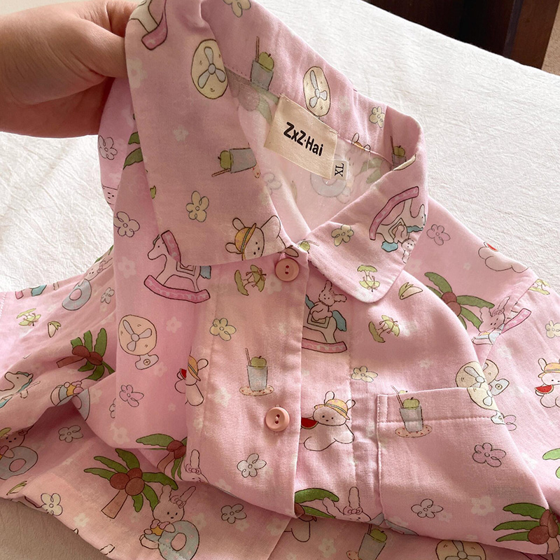 侘町2025新款度假岛兔兔纯棉短袖睡衣女夏天可外穿卡通家居服套装
