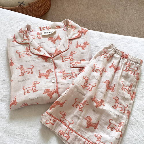 侘町2025年新款橘调腊肠狗纯棉短袖睡衣女夏天季可外穿家居服夏款