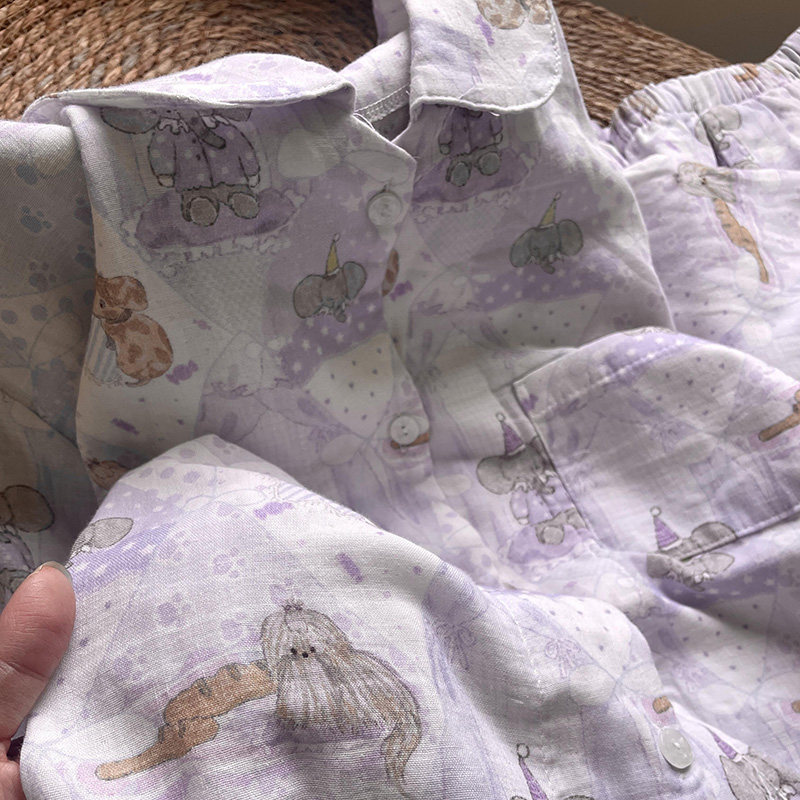 侘町2025年新款香芋紫大象纯棉短袖睡衣女夏季可外穿家居服套装
