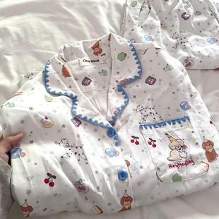 侘町2026年新款睡衣星星斑点狗秋冬季休闲长袖套装纯棉女款家居服