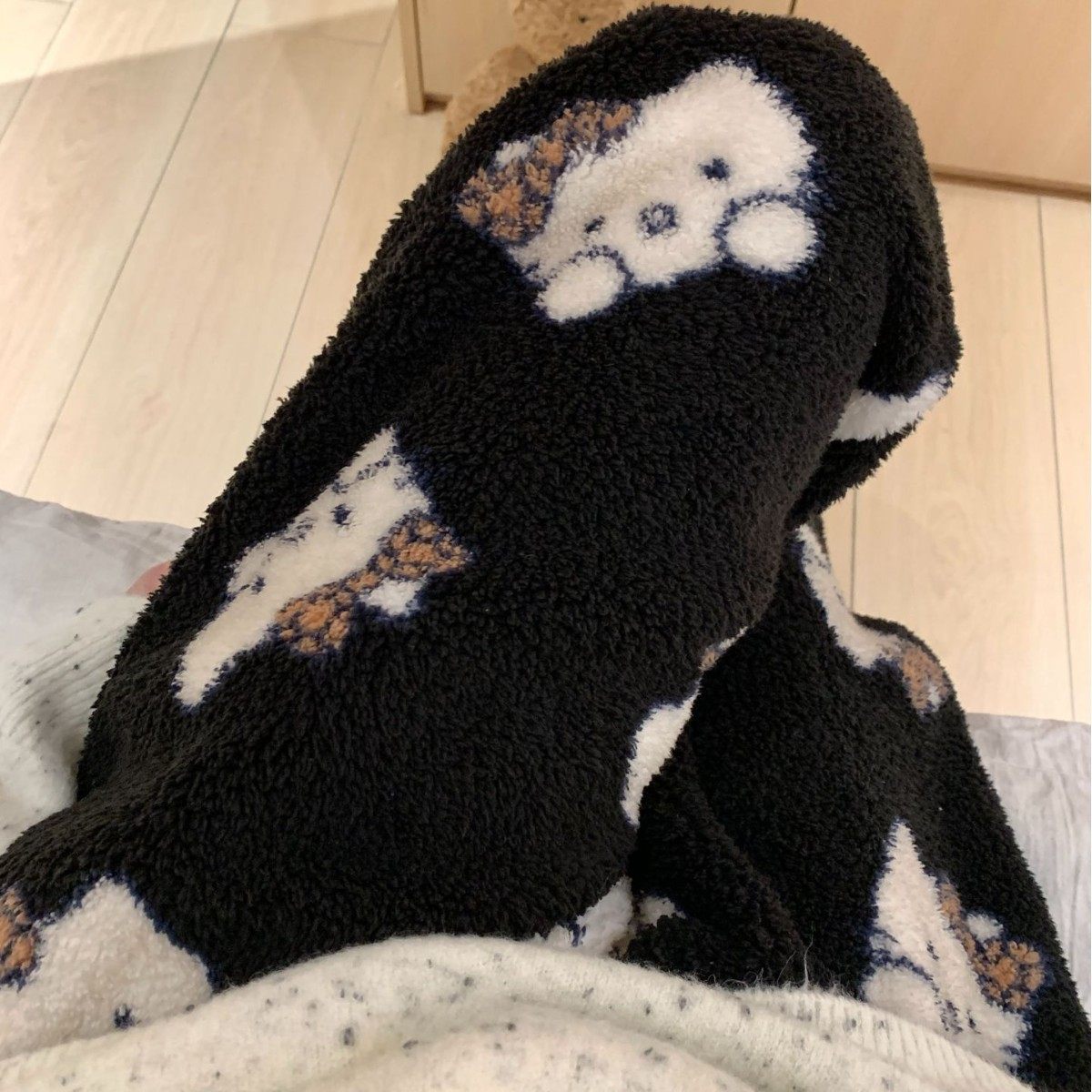 侘町2025新款黑精灵加厚米粒绒保暖长裤女可爱卡通双面加厚绒睡裤