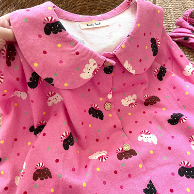 侘町2025年新款彩色波点狗狗秋冬磨毛纯棉套装斜纹韩系女卡通睡衣