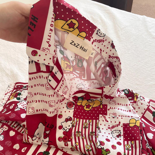 夏 睡三件套衣女冰丝家居服套装 侘町2025年新款 草莓珍珠kitty短袖