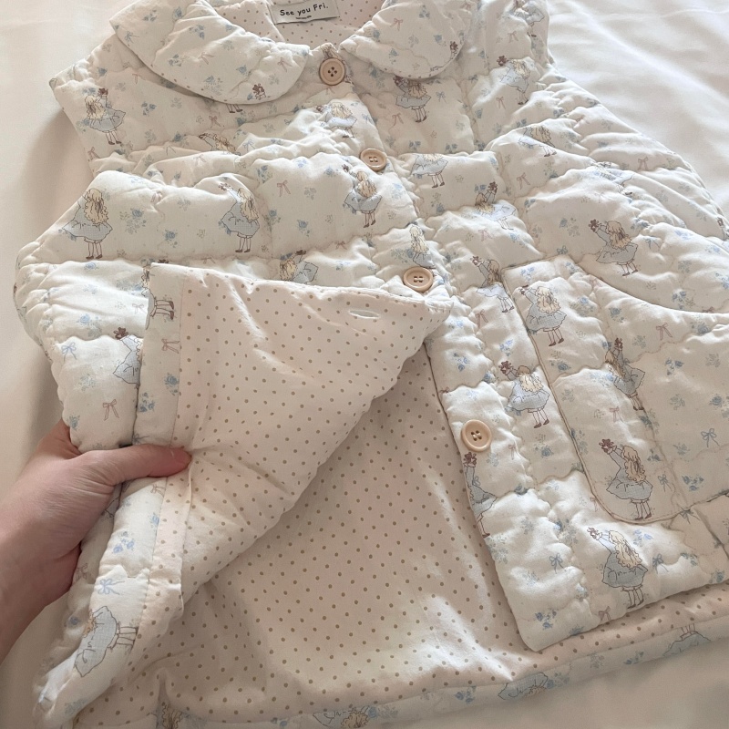 侘町冬季2025新款空气夹棉保暖小熊马甲女款卡通睡衣可外穿家居服