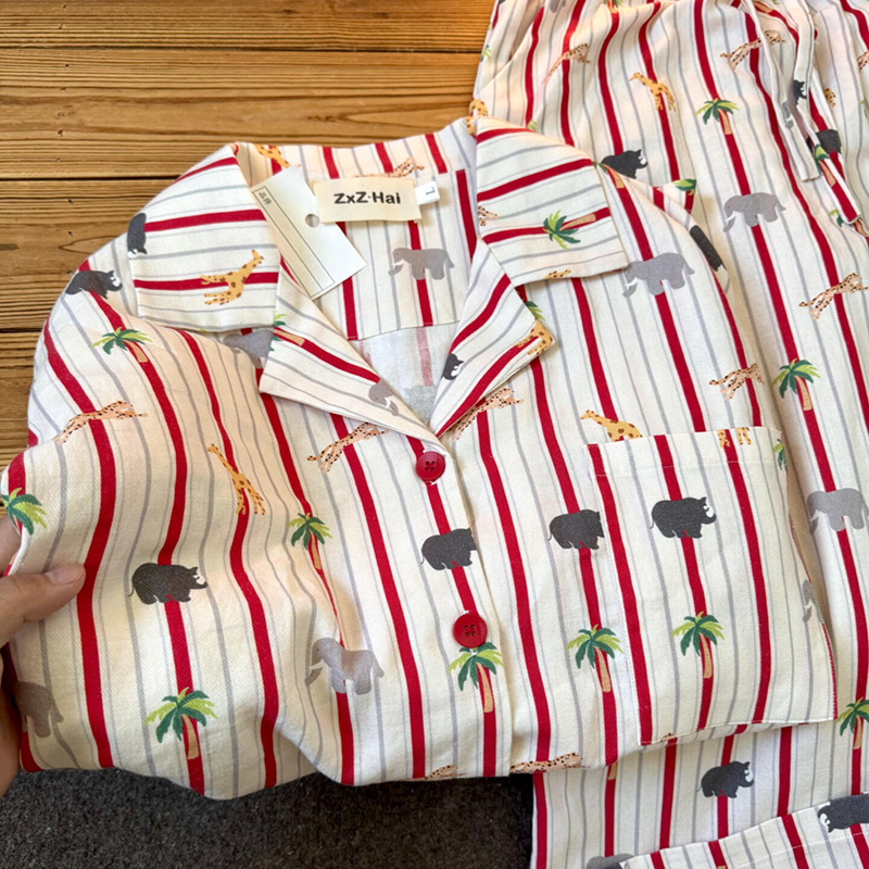 侘町2025年新款动物大世界短袖居家睡衣纯棉夏季卡通可外穿家居服