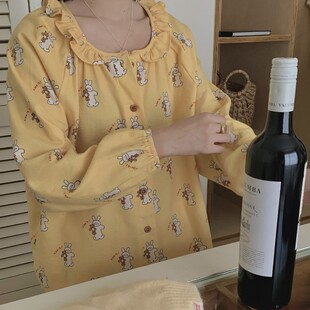 亲肤全棉磨毛长袖 侘町2025新款 睡衣女秋冬插画舒适小兔宽松家居服