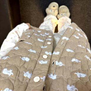 侘町麦田小象2026秋冬新款三层绗棉夹棉马甲娃娃领休闲睡衣背心女