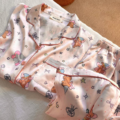 侘町2025年新款蝴蝶狗冰丝短袖睡衣女夏款可外穿卡通家居服套装夏