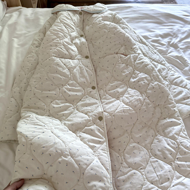 侘町2025秋冬新款三层夹棉白色碎花休闲睡袍女保暖加厚开衫家居服,女士内衣/男士内衣/家居服,睡衣/家居服套装,淘宝优惠券,粉丝福利购,淘宝优惠卷