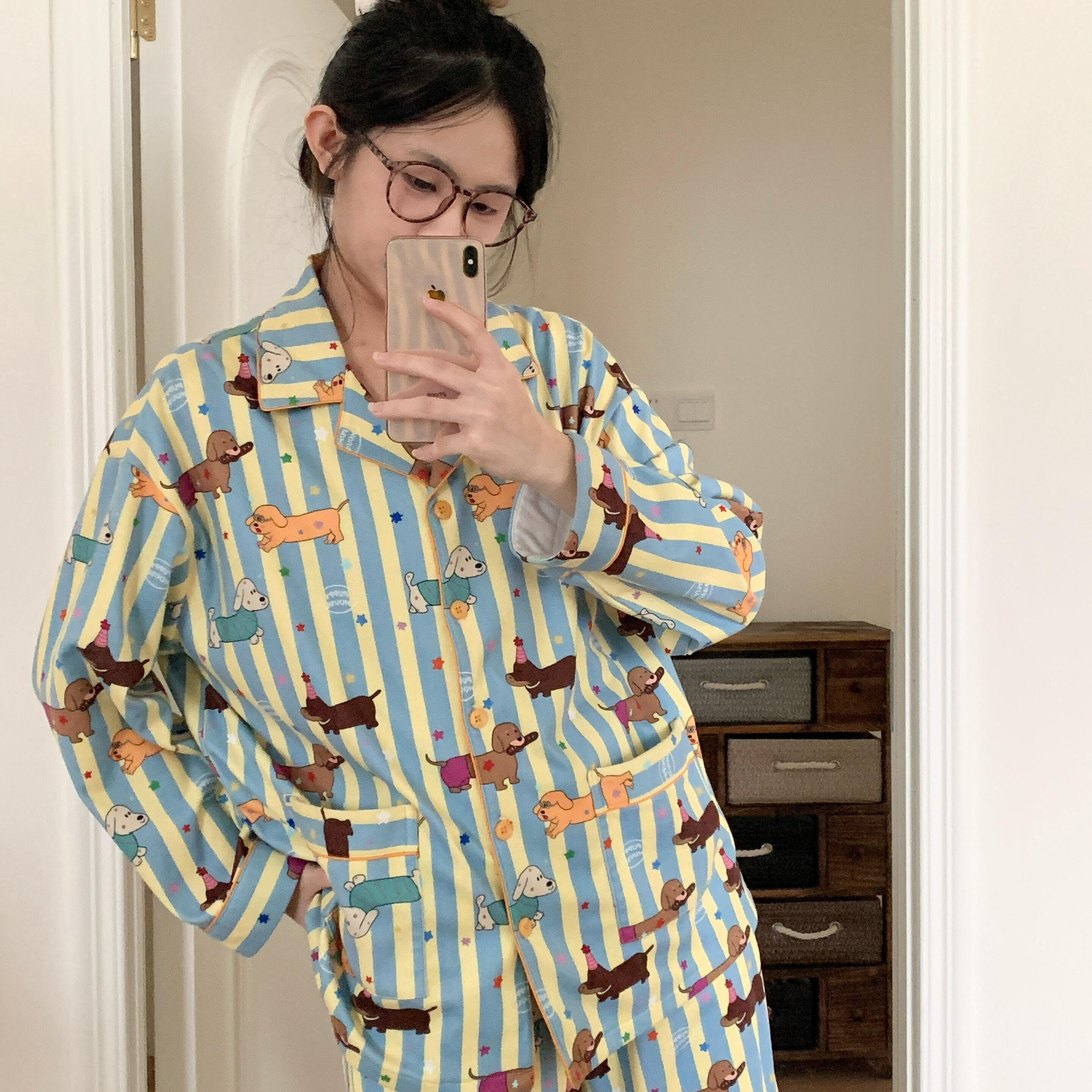 侘町2025年家居服新款腊肠狗狗德绒长袖睡衣女秋冬保暖加厚可外穿